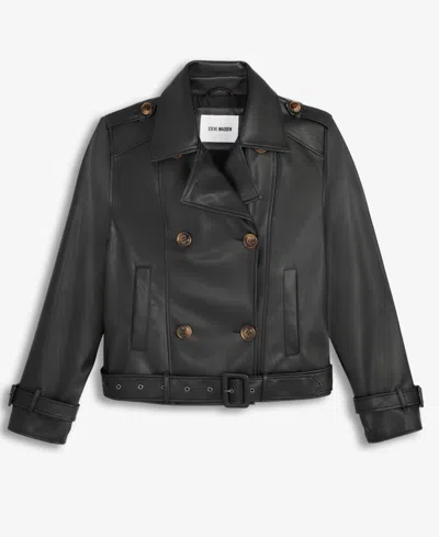 Steve Madden Women's Belted Faux-leather Jacket In Black