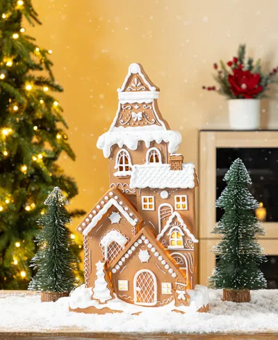 Glitzhome 17.75" Lighted Resin Christmas Gingerbread House Figurine In Multi