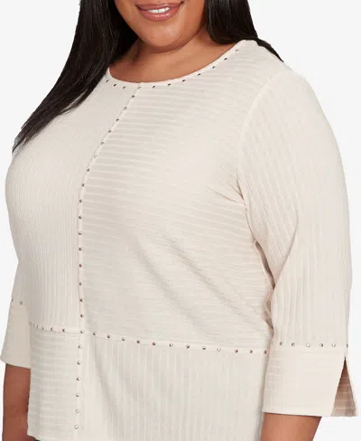 Alfred Dunner Plus Size Mount Laurel Heat Set Embellished Solid Top In White