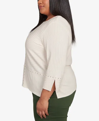 Alfred Dunner Plus Size Mount Laurel Heat Set Embellished Solid Top In White