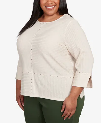 Alfred Dunner Plus Size Mount Laurel Heat Set Embellished Solid Top In White