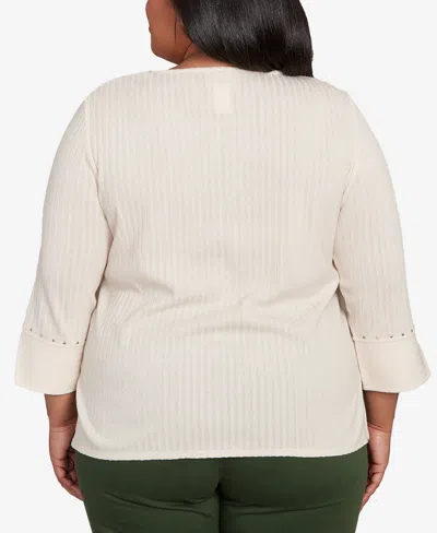 Alfred Dunner Plus Size Mount Laurel Heat Set Embellished Solid Top In White