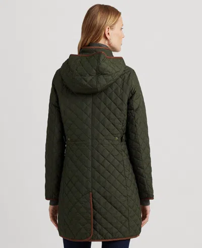 Ralph Lauren Petite Hooded Quilted Anorak Coat In Green
