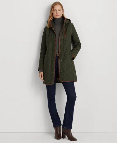 Ralph Lauren Petite Hooded Quilted Anorak Coat In Green