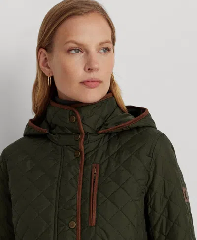 Ralph Lauren Petite Hooded Quilted Anorak Coat In Green