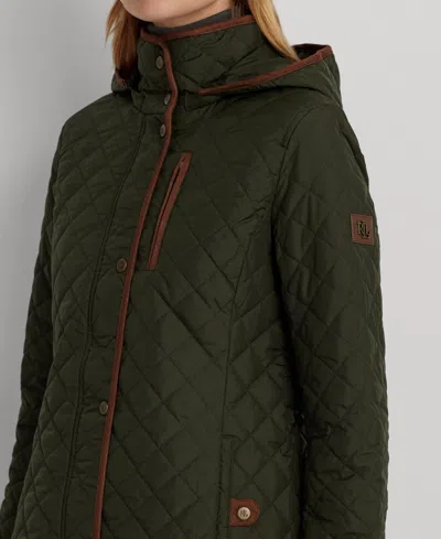 Ralph Lauren Petite Hooded Quilted Anorak Coat In Green