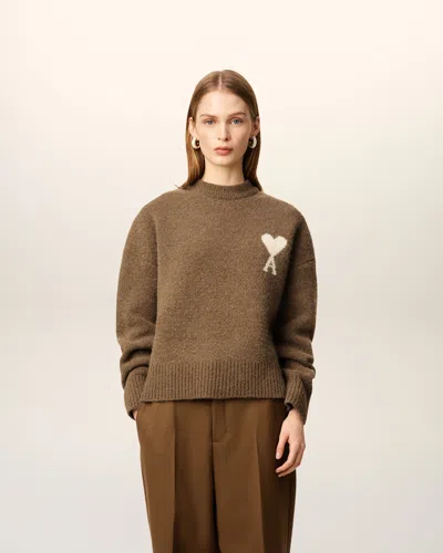 Ami Alexandre Mattiussi Knitted Sweater With Ribbed Crew Neckline In Brown