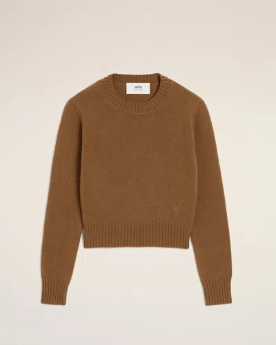 Ami Alexandre Mattiussi Cropped Brown Cashmere Blend Sweater With Heart Detail