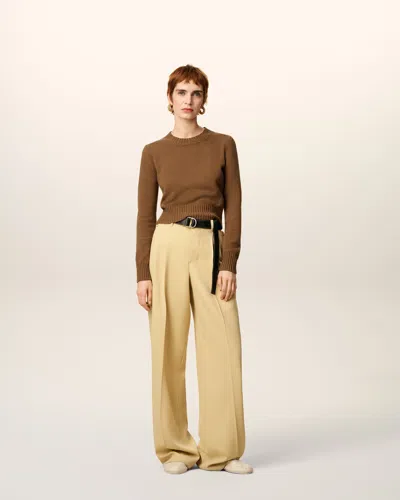 Ami Alexandre Mattiussi Cropped Brown Cashmere Blend Sweater With Heart Detail