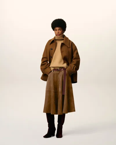 Ami Alexandre Mattiussi A-line Midi Suede Skirt With Side Pockets In Brown