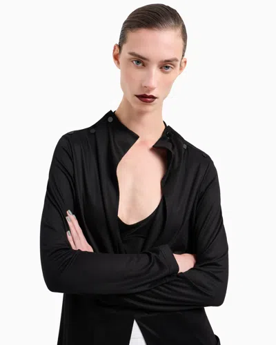 Giorgio Armani Twin-set With Long Cardigan And Top In Viscose Jersey In Black