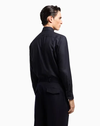Giorgio Armani Regular-fit Shirt In Cashmere And Silk Twill In Blue