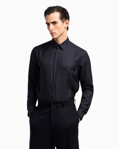 Giorgio Armani Regular-fit Shirt In Cashmere And Silk Twill In Blue