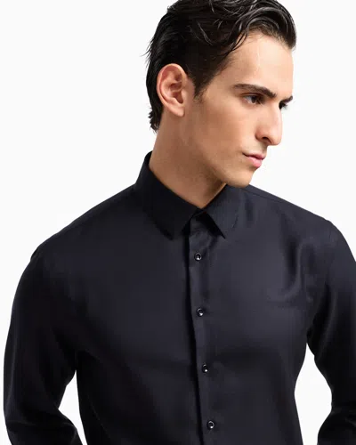 Giorgio Armani Regular-fit Shirt In Cashmere And Silk Twill In Blue
