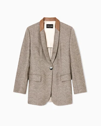 Giorgio Armani Asv Single-breasted Jacket In Chevron Jacquard Virgin Wool And Cashmere In Neutral