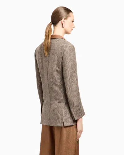Giorgio Armani Asv Single-breasted Jacket In Chevron Jacquard Virgin Wool And Cashmere In Neutral