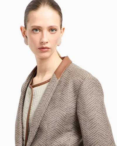 Giorgio Armani Asv Single-breasted Jacket In Chevron Jacquard Virgin Wool And Cashmere In Neutral