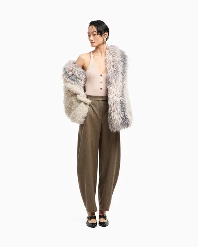 Giorgio Armani Loop-stitch Mohair Wool Cardigan In Neutral