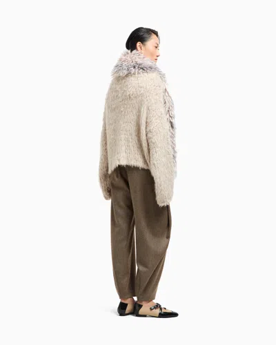 Giorgio Armani Loop-stitch Mohair Wool Cardigan In Neutral