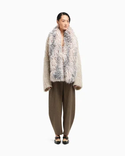 Giorgio Armani Loop-stitch Mohair Wool Cardigan In Neutral