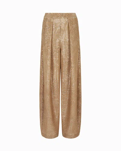 Giorgio Armani Single-pleat Jersey Trousers With A Flocked Print And Sequins In Gold