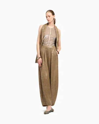 Giorgio Armani Single-pleat Jersey Trousers With A Flocked Print And Sequins In Gold