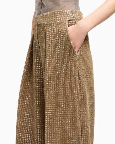 Giorgio Armani Single-pleat Jersey Trousers With A Flocked Print And Sequins In Gold
