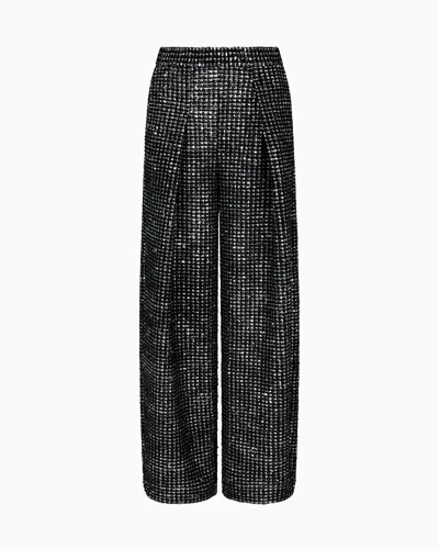 Giorgio Armani Single-pleat Jersey Trousers With A Flocked Print And Sequins In Multi
