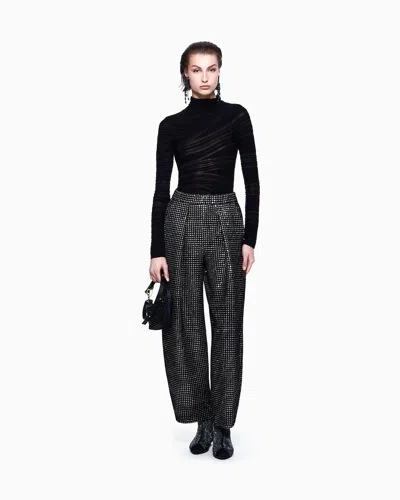 Giorgio Armani Single-pleat Jersey Trousers With A Flocked Print And Sequins In Multi