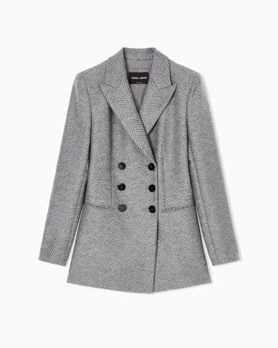 Giorgio Armani Asv Double-breasted Jacket In Virgin Wool And Cashmere Chevron Jacquard In Gray