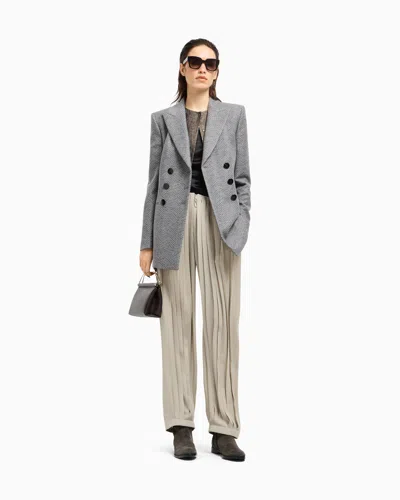 Giorgio Armani Asv Double-breasted Jacket In Virgin Wool And Cashmere Chevron Jacquard In Gray