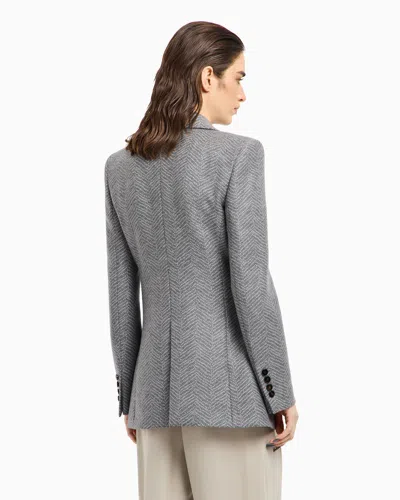Giorgio Armani Asv Double-breasted Jacket In Virgin Wool And Cashmere Chevron Jacquard In Gray