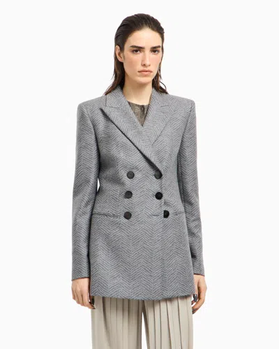 Giorgio Armani Asv Double-breasted Jacket In Virgin Wool And Cashmere Chevron Jacquard In Gray