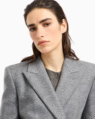 Giorgio Armani Asv Double-breasted Jacket In Virgin Wool And Cashmere Chevron Jacquard In Gray
