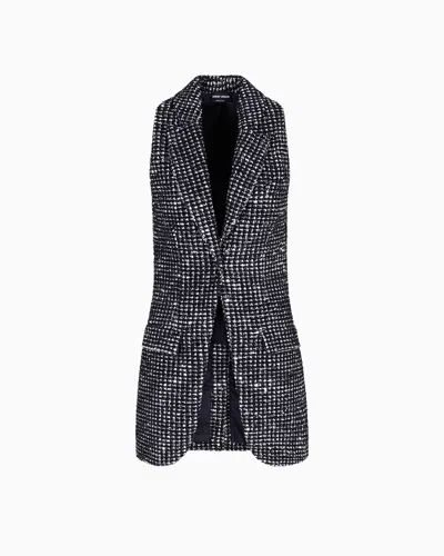Giorgio Armani Long Jersey Waistcoat With A Flocked Print And Sequins In Multi
