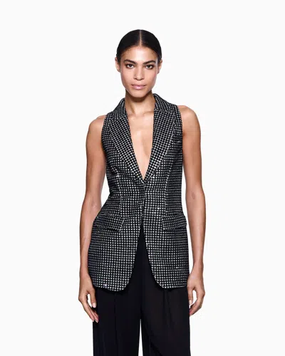 Giorgio Armani Long Jersey Waistcoat With A Flocked Print And Sequins In Multi