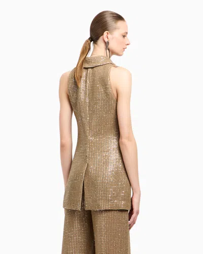 Giorgio Armani Long Jersey Waistcoat With A Flocked Print And Sequins In Brown