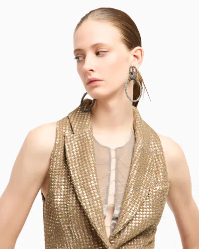 Giorgio Armani Long Jersey Waistcoat With A Flocked Print And Sequins In Brown