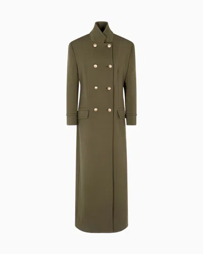 Giorgio Armani Long Double-breasted Coat In Stretch Double-faced Wool In Brown