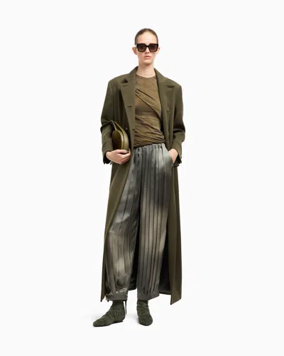 Giorgio Armani Long Double-breasted Coat In Stretch Double-faced Wool In Brown