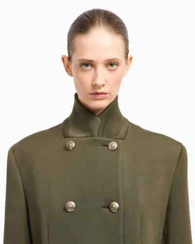 Giorgio Armani Long Double-breasted Coat In Stretch Double-faced Wool In Brown