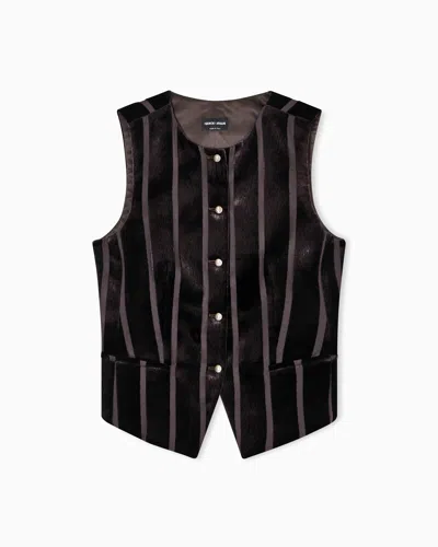 Giorgio Armani Single-breasted Waistcoat In Devoré-striped Corduroy In Black