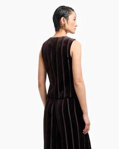 Giorgio Armani Single-breasted Waistcoat In Devoré-striped Corduroy In Black