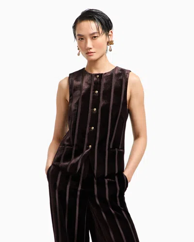 Giorgio Armani Single-breasted Waistcoat In Devoré-striped Corduroy In Black