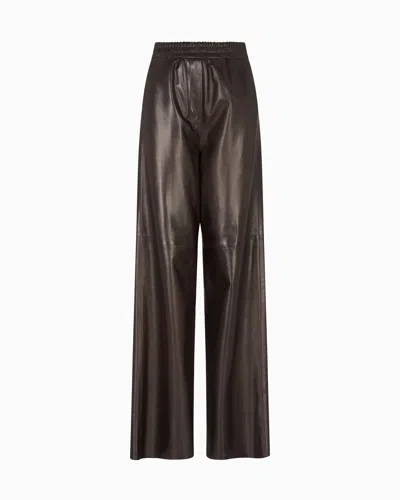 Giorgio Armani Elasticated Wide-leg Trousers In Brown