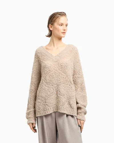 Giorgio Armani Women V-neck Cashmere And Alpaca Blend Sweater In Neutral