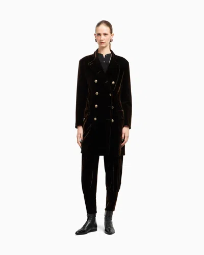 Giorgio Armani Velvet-effect Double-breasted Coat In Black
