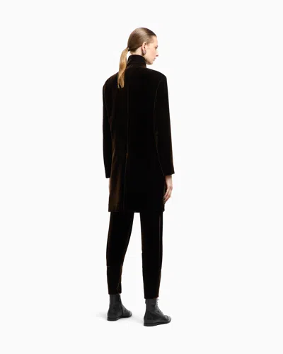 Giorgio Armani Velvet-effect Double-breasted Coat In Black