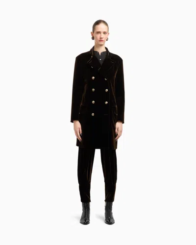 Giorgio Armani Velvet-effect Double-breasted Coat In Black