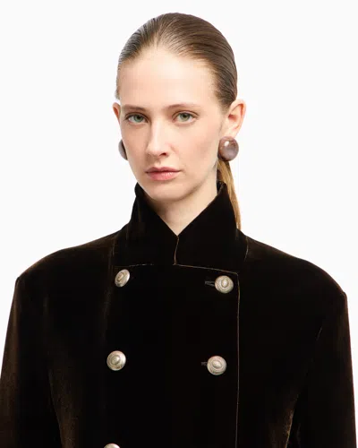 Giorgio Armani Velvet-effect Double-breasted Coat In Black